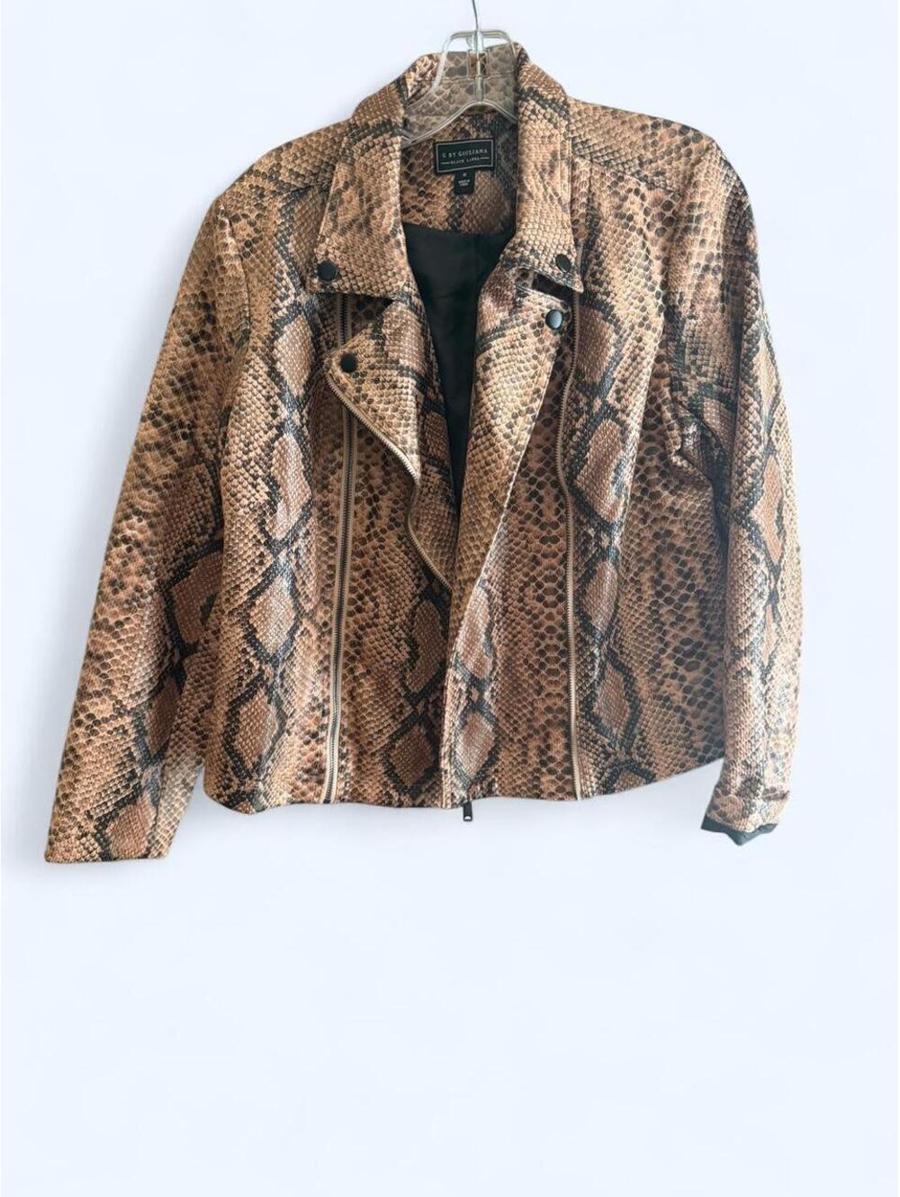 G by Giuliana brown and beige snake print faux leather jacket in size M